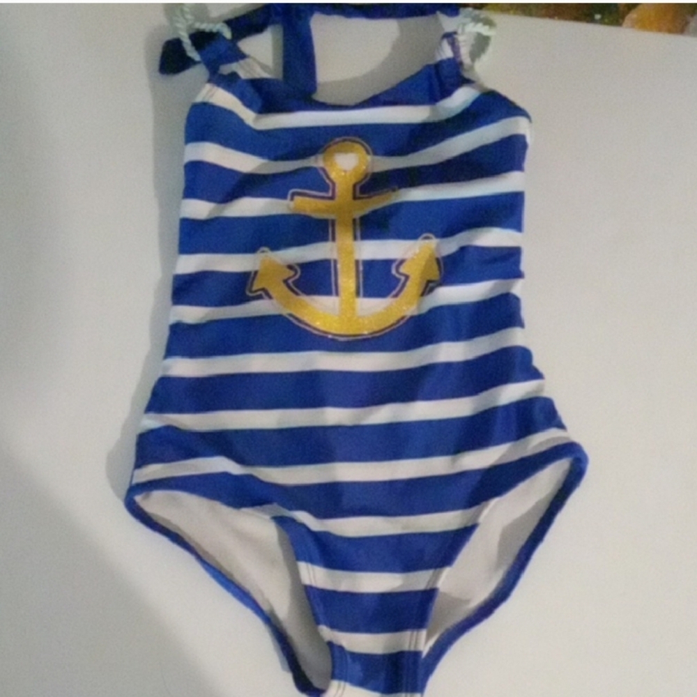 Cat & Jack Blue and White Striped Kids Swim One Piece
